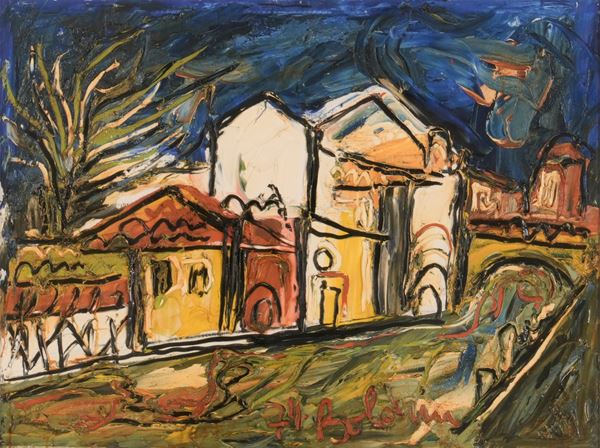 Paesaggio fluviale con case