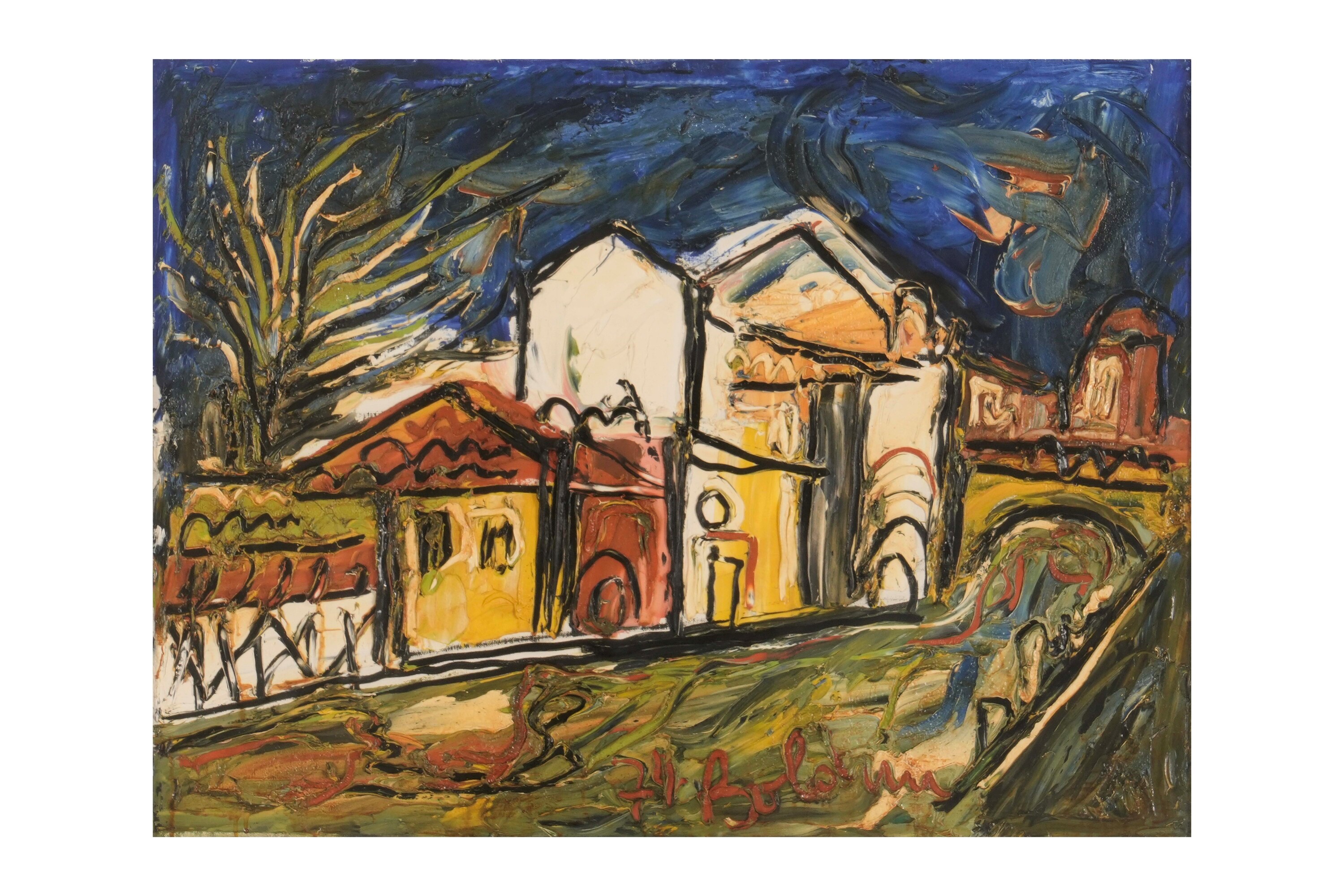 Gustavo Boldrini - Paesaggio Fluviale con Case