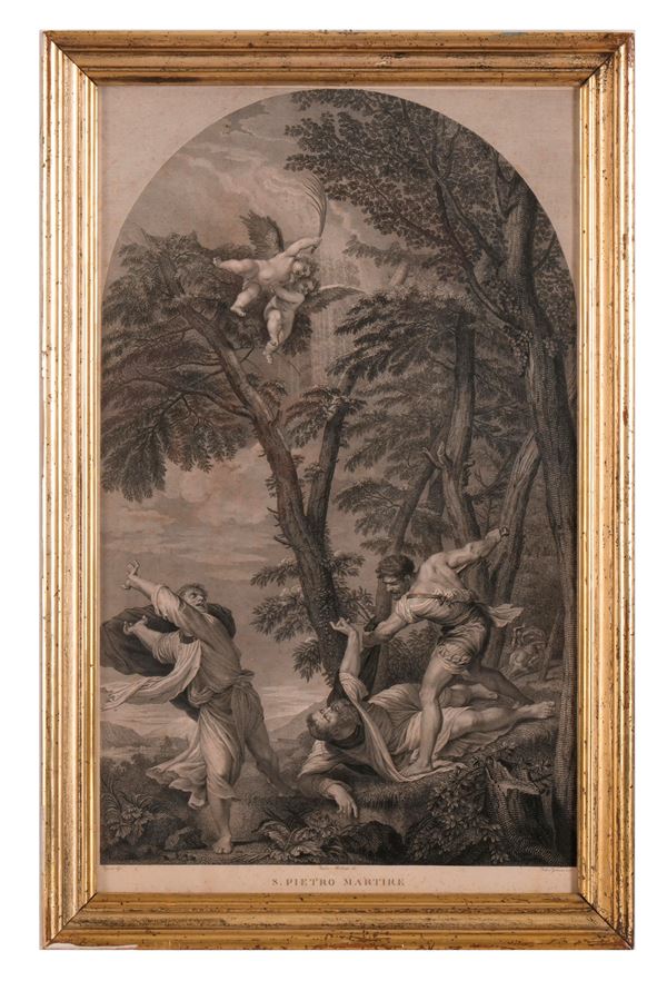 Incisione di J. B. Jackson da Tiziano, Martirio di San Pietro, in cornice, XIX secolo
