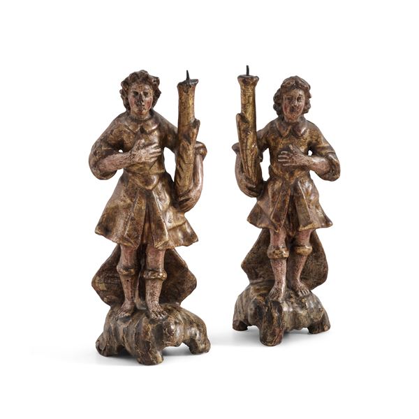 Coppia di angeli portacero. Arte lombarda del XVII secolo