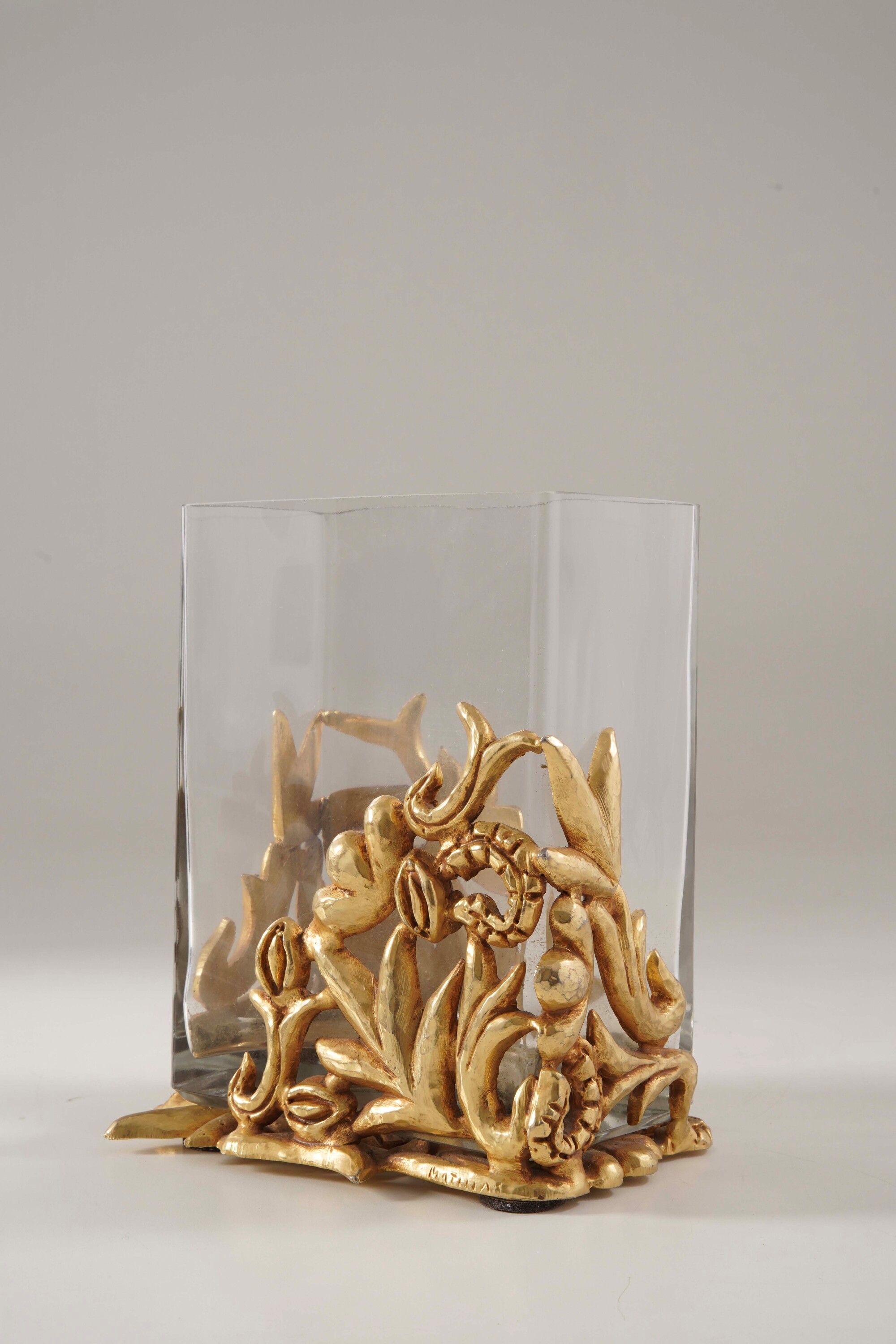 Vaso in Vetro e Metallo Dorato, XX Secolo