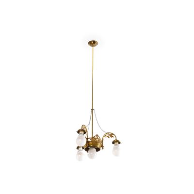 Lampadario in Ottone a Quattro Luci. XX Secolo