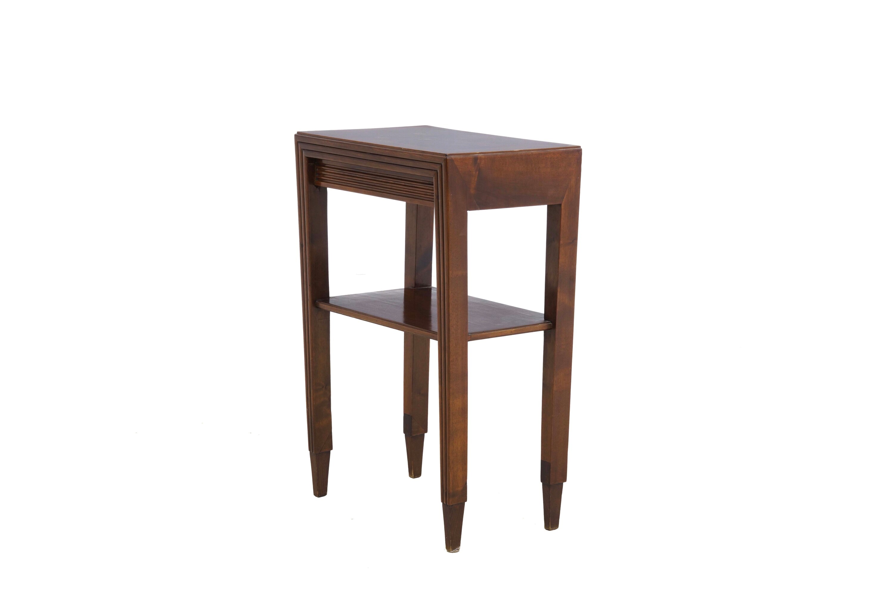 Tavolino in Legno a Due Piani con Gambe Rastremate. XX Secolo