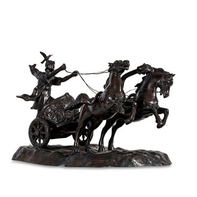 Fonditore del XIX secolo, Biga romana in bronzo fuso e patinato