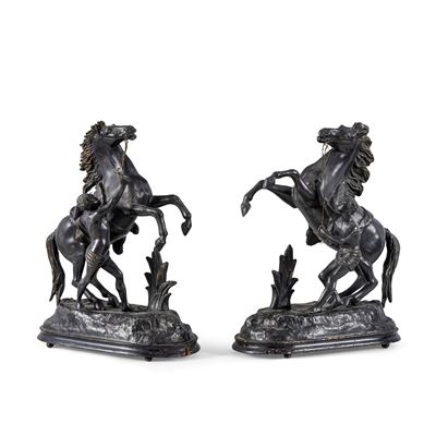 Nicolas Coustou (1677-1746), Coppia di cavalli di Marly in bronzo fuso e patinato
