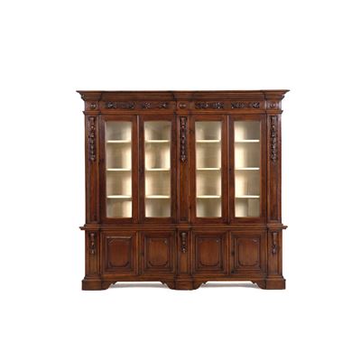 Grande libreria in noce, con sportelli a vetri e pannellati, XVIII-XIX secolo