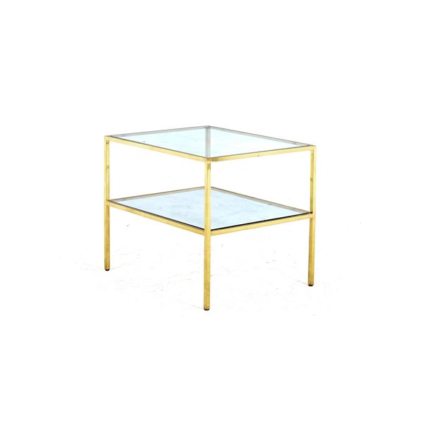 Tavolino rettangolare in ottone a due piani in vetro. XX secolo