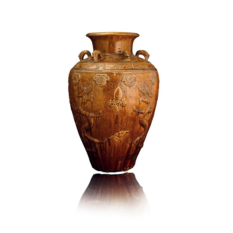 Grande contenitore di stoccaggio Martaban in grès smaltato, Cina o Asia sud-orientale, XVIII-XIX secolo  - Auction Fine Asian Works of Art - Cambi Casa d'Aste