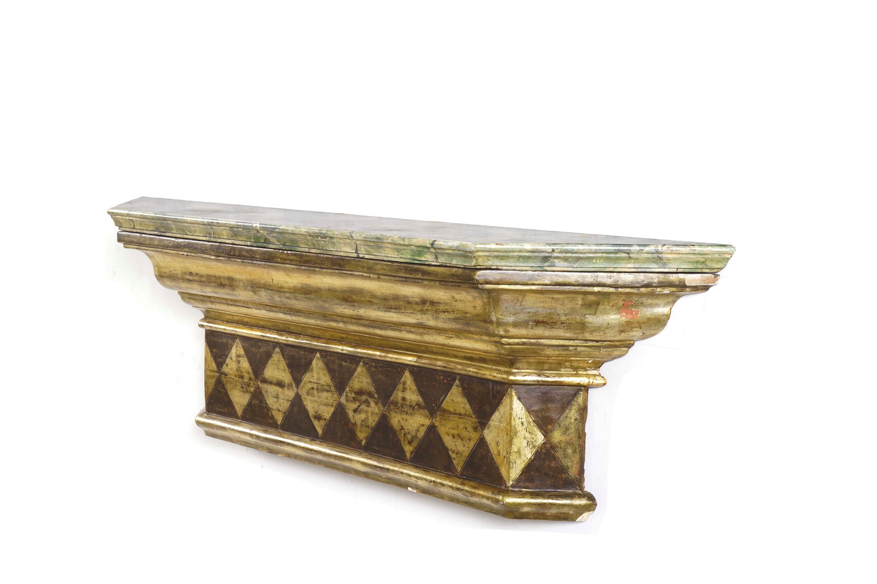 Mensola in Legno Dorato e Dipinto, XIX Secolo
