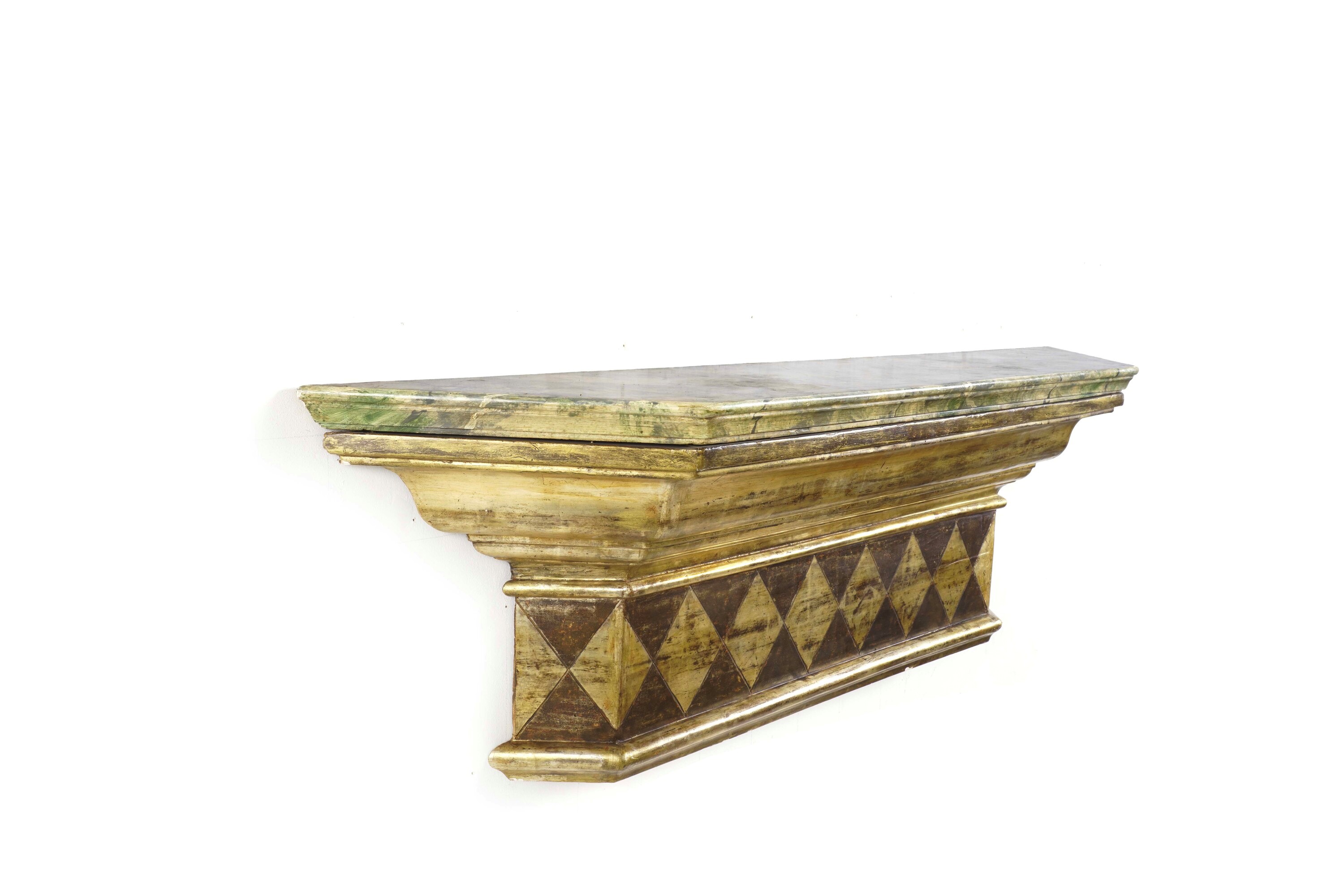 Mensola in Legno Dorato e Dipinto, XIX Secolo