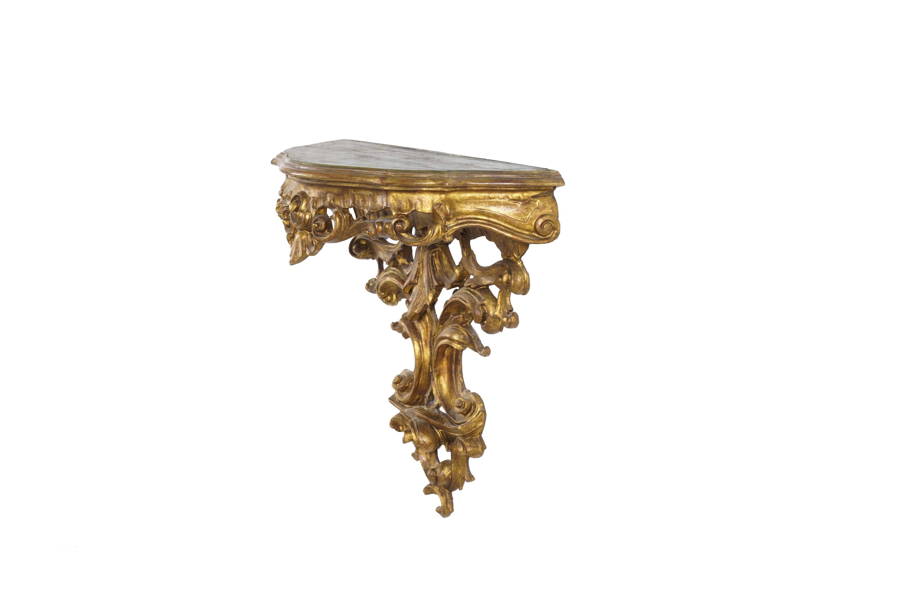 Console Pensile in Legno Dorato con Piano a Finto Marmo
