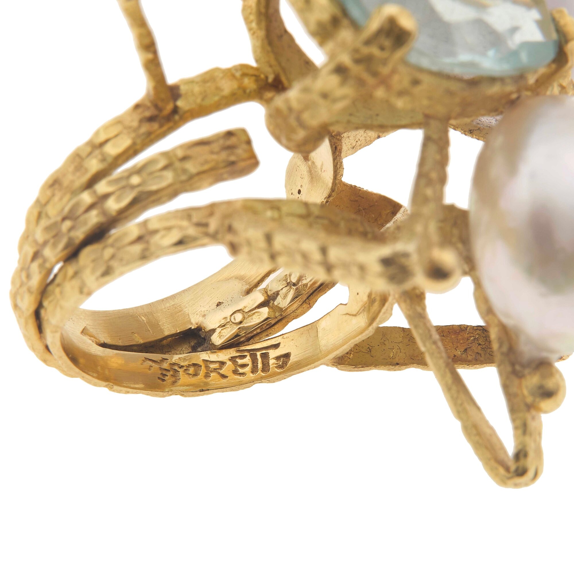 Anello con Perla, Topazio Azzurro, Tanzanite e Clair De Lune