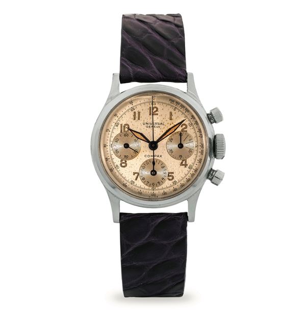 Compax ref 22278 in acciaio, carica manuale, quadrante argenté con numeri arabi e lancette luminose,  [..]