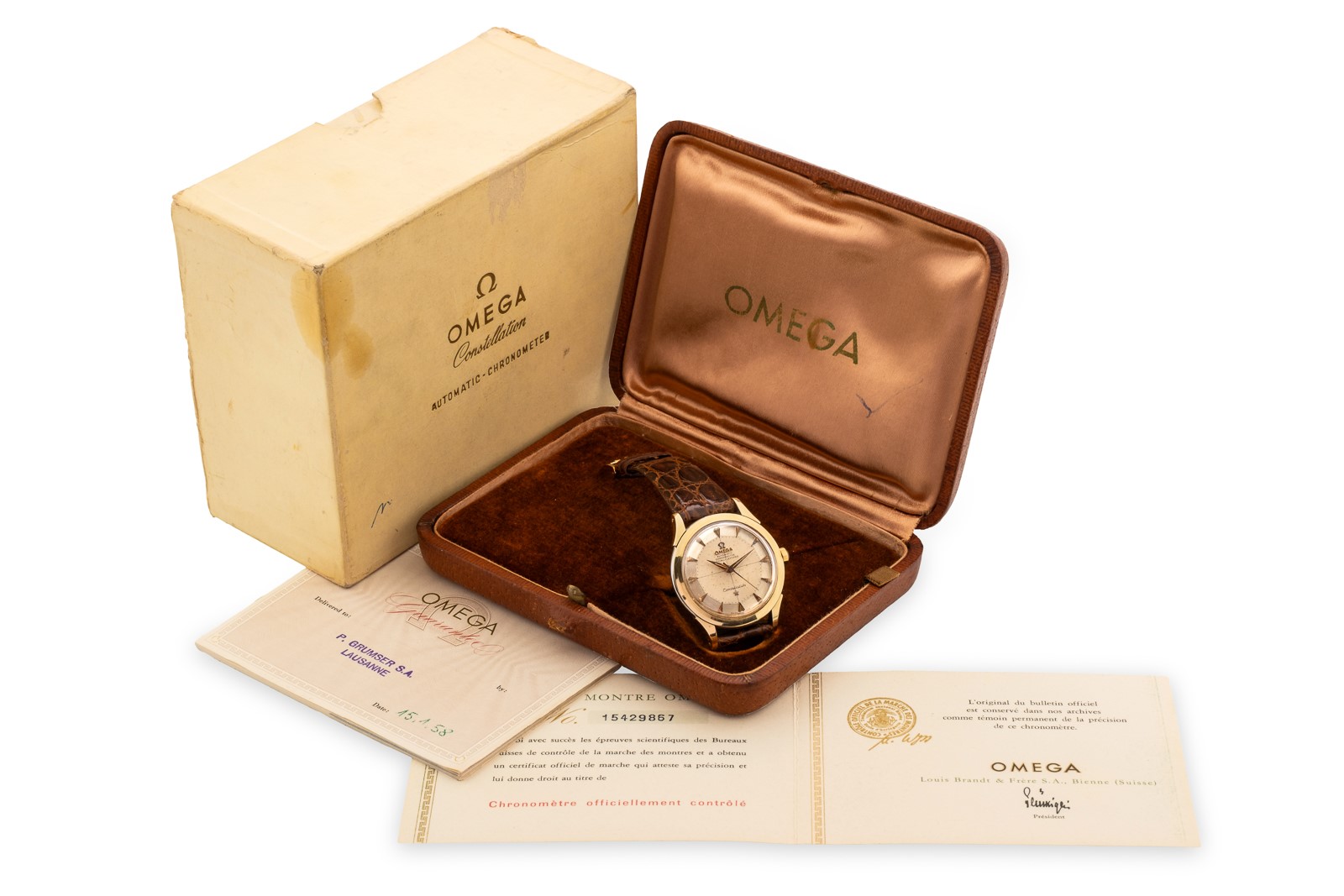 Omega - Constellation Chronometre ref 2852, quadrante argenté, circa 1955, automatico in acciaio