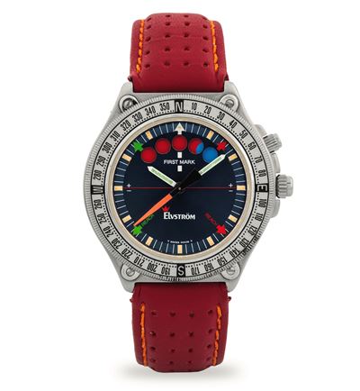 Orologio da regata automatico Elvstrom in acciaio con quadrante blu soleil, circa 1990