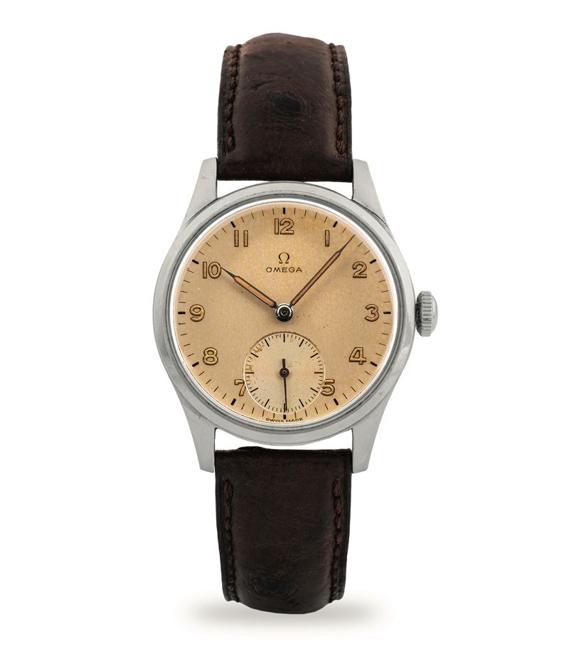 Omega : Solo tempo ref 2383-6 in acciaio, quadrante argenté con secondi al 6, fondello a vite, circa 1950  - Asta Orologi da Polso - Cambi Casa d'Aste