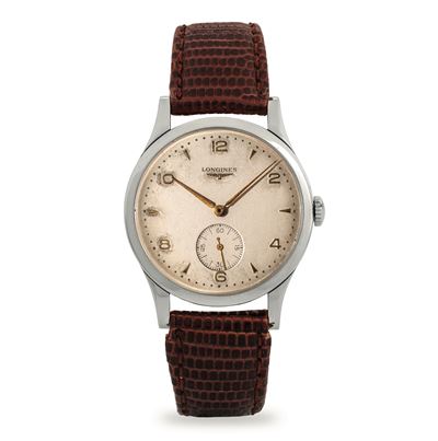 Orologio da polso modello Solo tempo, ref 6119, acciaio, quadrante argenté, circa 1951