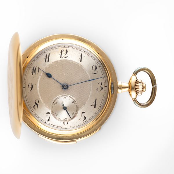 Vulcain - Savonette in oro giallo 18k a ripetizione minuti, quadrante argentè guillochè con piccoli secondi al sei 47,5 mm, peso 69 g