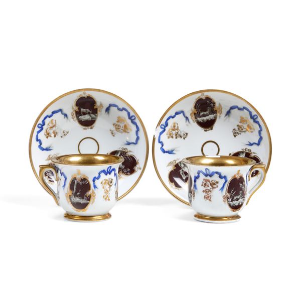 Coppia di tazze con piattino Russia, Verbilki (Mosca), Manifattura Gardner, 1830-1860 