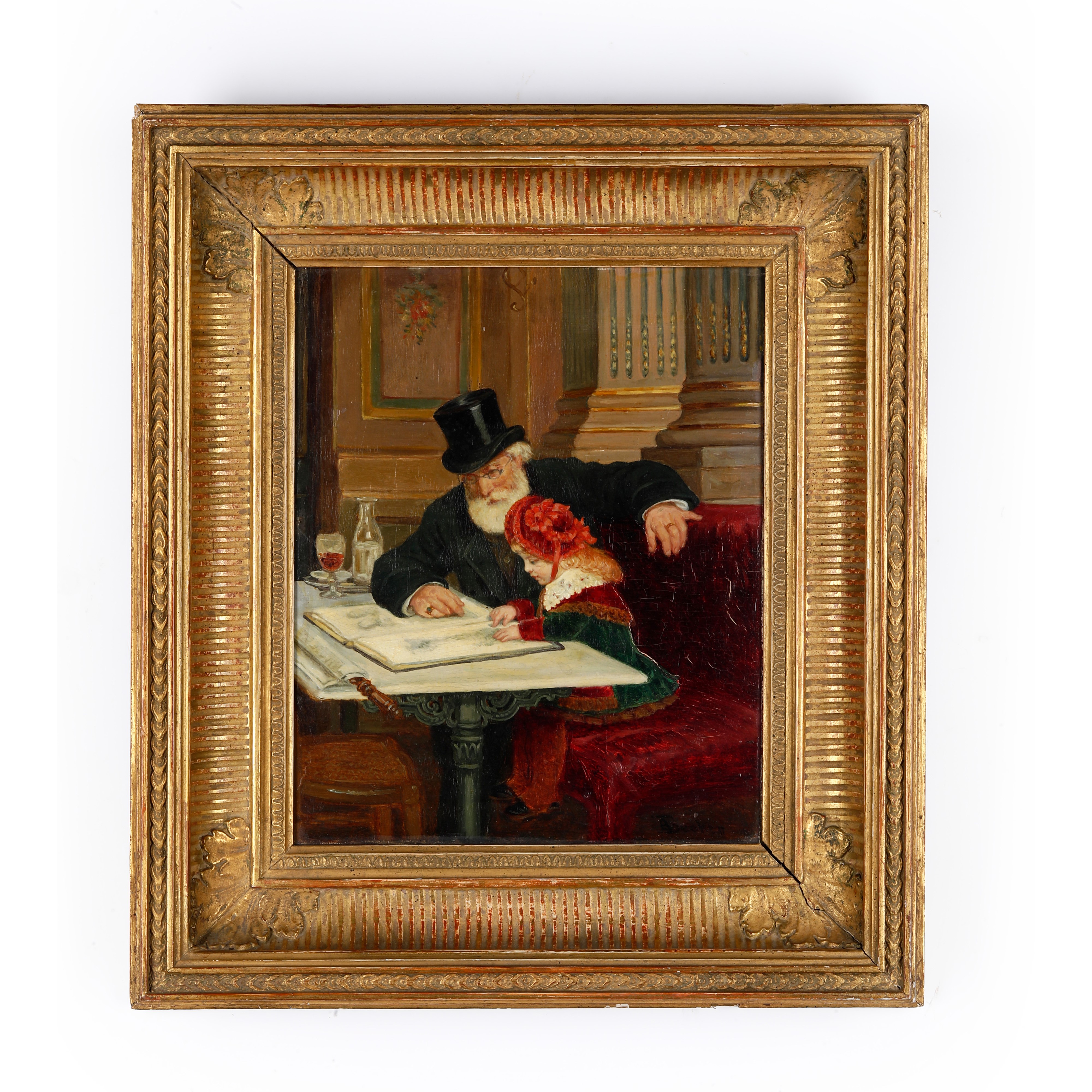 A. Becken, Interno con anziano e bimba, olio su tavoletta