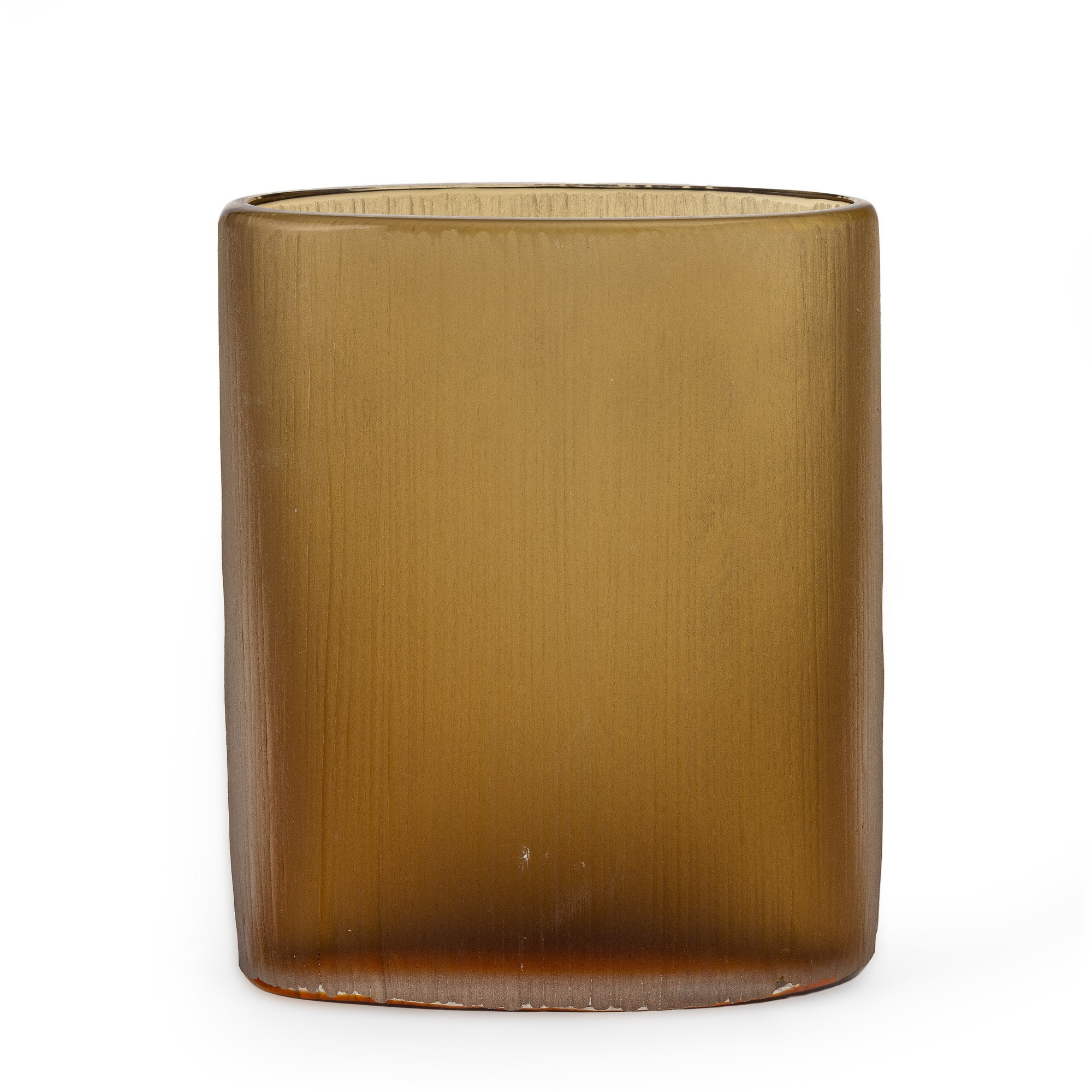 Venini, Vaso in vetro soffiato ambra con superficie lavorata a mola, Murano (circa 1980)