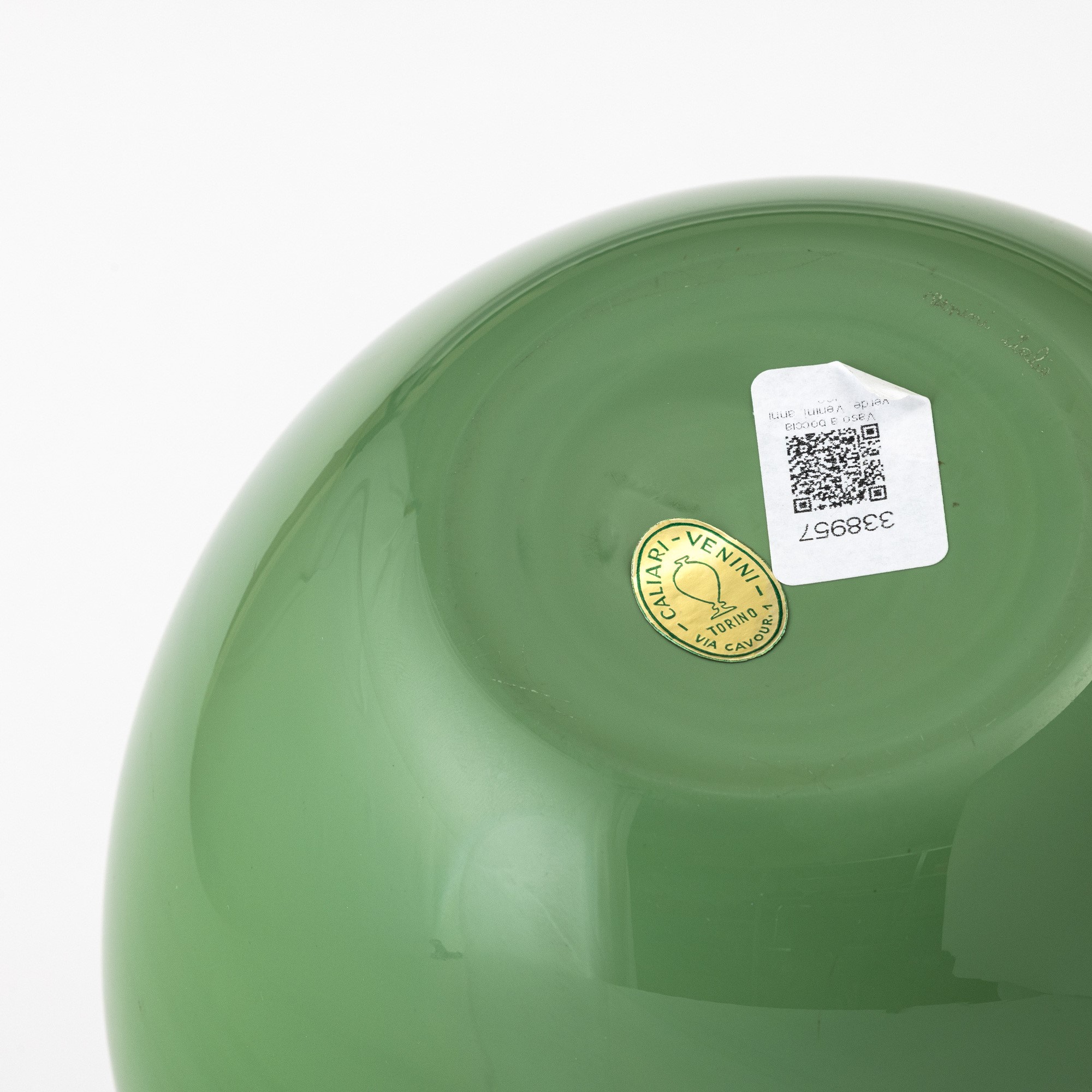 Venini, Vaso Murano (serie “Cinesi”), vetro opalino verde antico, circa 1960