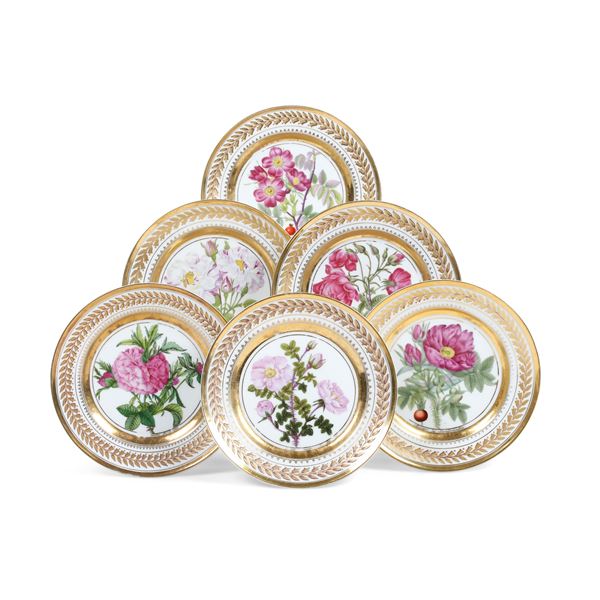 Sei piatti Russia, Archangelski, Manifattura del principe Nikolaj Jusupov (1750-1831), 1825 circa 