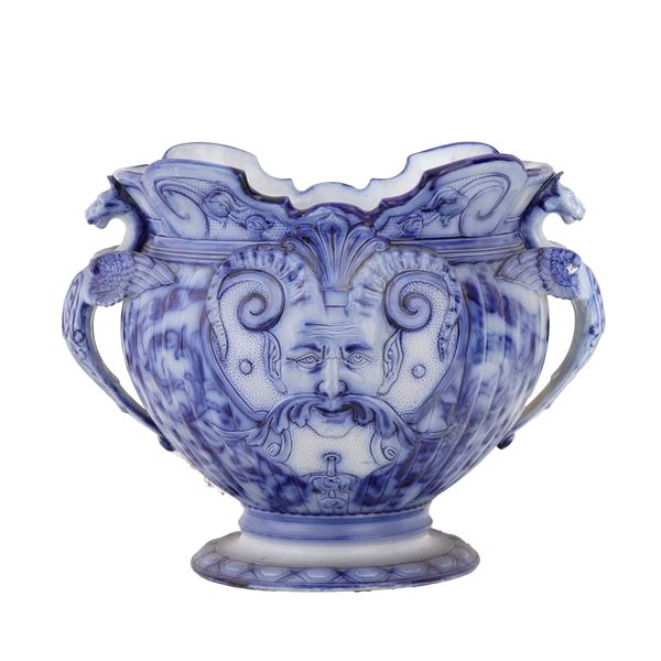 Grande vaso biansato in ceramica invetriata