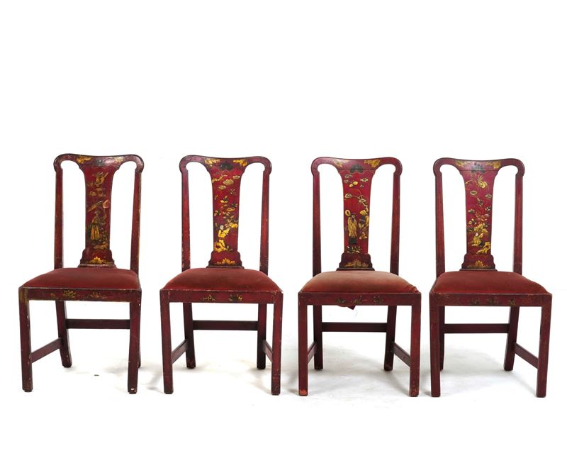 Quattro sedie in legno laccato. Inghilterra, XIX secolo  - Asta Antiquariato - Cambi Casa d'Aste
