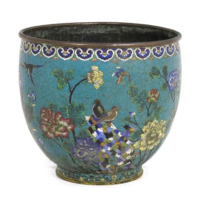 Cachepot in Bronzo Cloisonné. Cina, XIX/XX Secolo