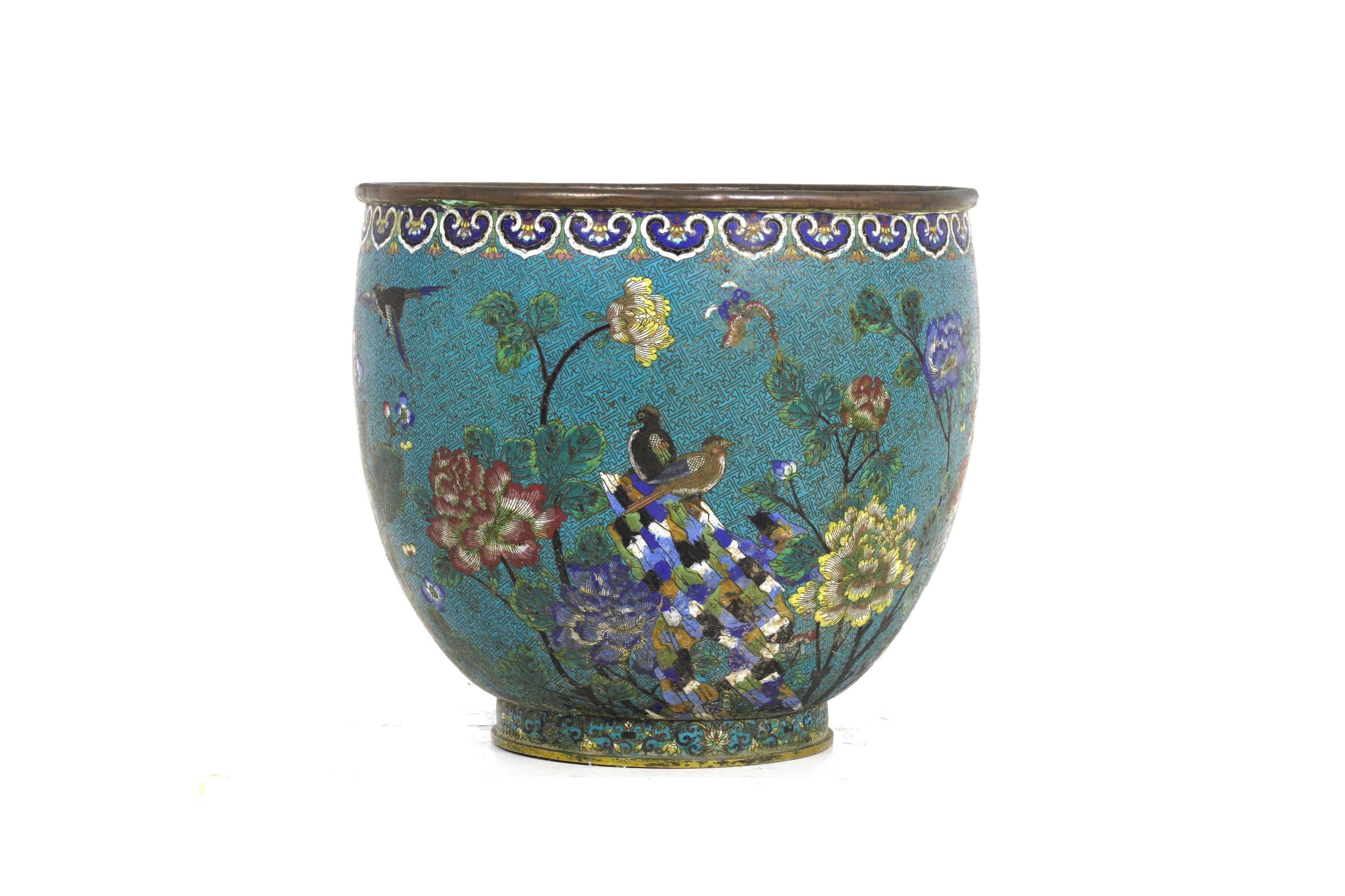 Cachepot in Bronzo Cloisonné. Cina, XIX/XX Secolo