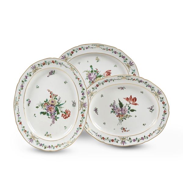Tre vassoi ovali “Mocenigo” Venezia, Manifattura Cozzi, 1780-1790 