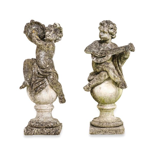 Coppia di putti musicanti. Lapicida del XIX secolo