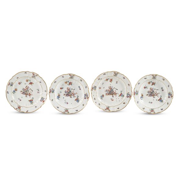 Quattro piatti Meissen, 1740 circa 