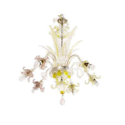 Lampadario in Vetro Incolore e Vetro Colorato. XIX-XX Secolo