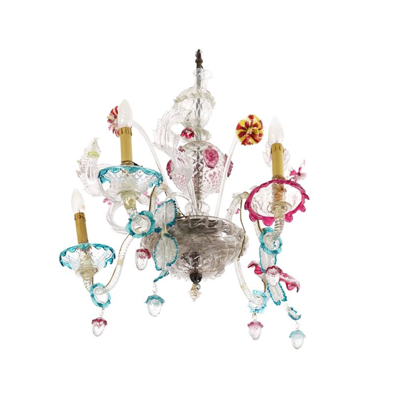 Lampadario in vetro incolore e vetro policromo. XIX secolo  - Auction Italian Mansions TIME - Cambi Casa d'Aste
