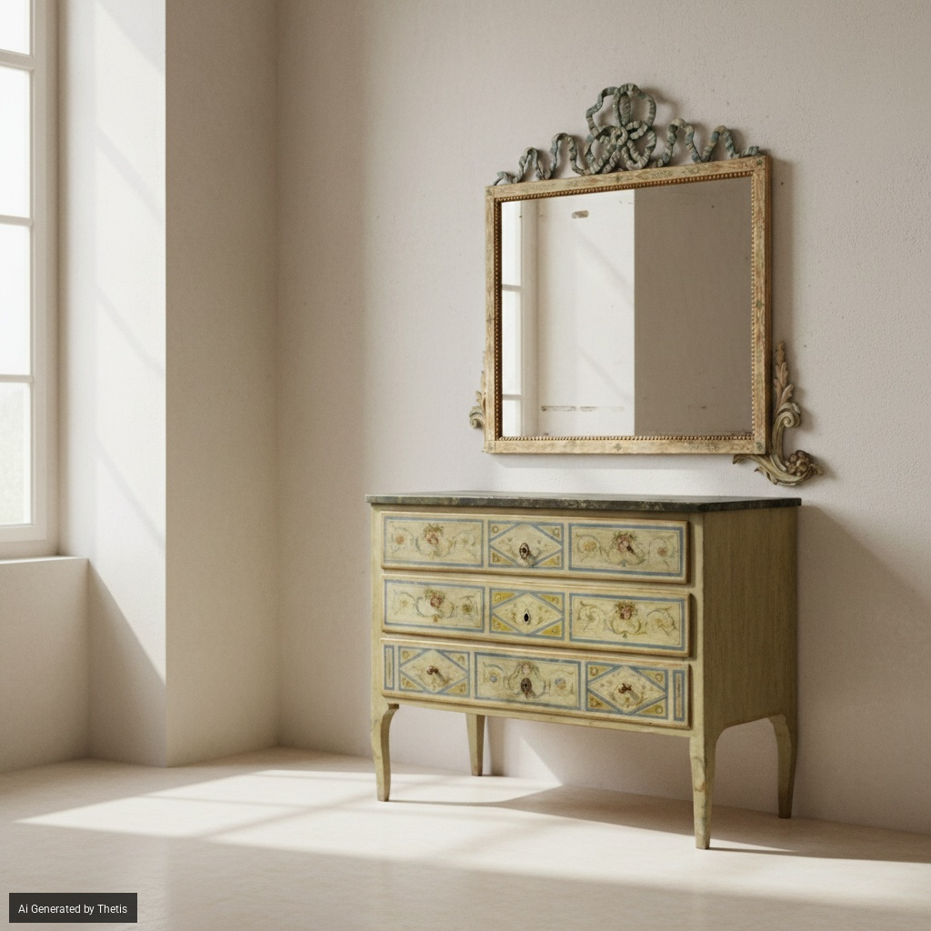 Cassettone in Legno Laccato con Specchiera
