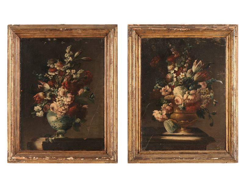 Scuola del XVIII secolo Nature morte con vasi di fiori