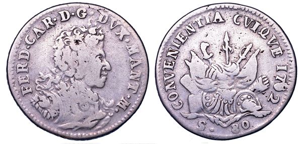 MANTOVA. FERDINANDO CARLO GONZAGA NEVERS, 1669-1707. 2 Lire 1702.