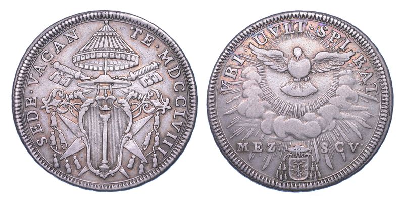 STATO PONTIFICIO. SEDE VACANTE 1758. Mezzo Scudo 1758. Roma.  - Asta Numismatica - Cambi Casa d'Aste