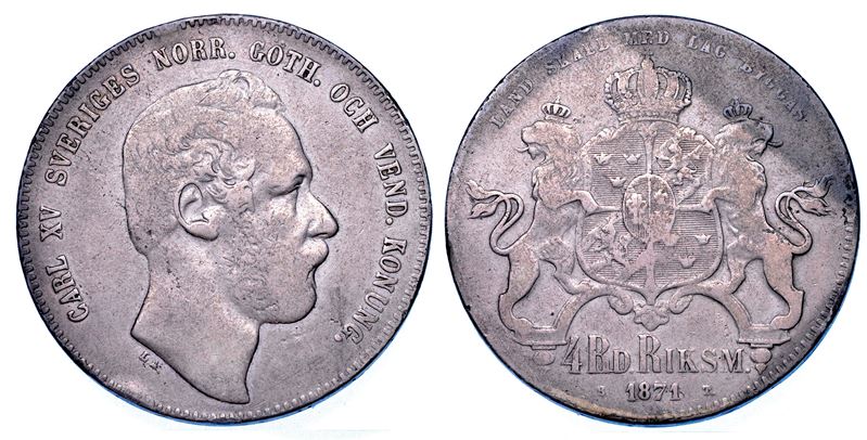SVEZIA. CARL XV, 1859-1872. 4 Riksdaler.  - Auction Numismatics - Cambi Casa d'Aste