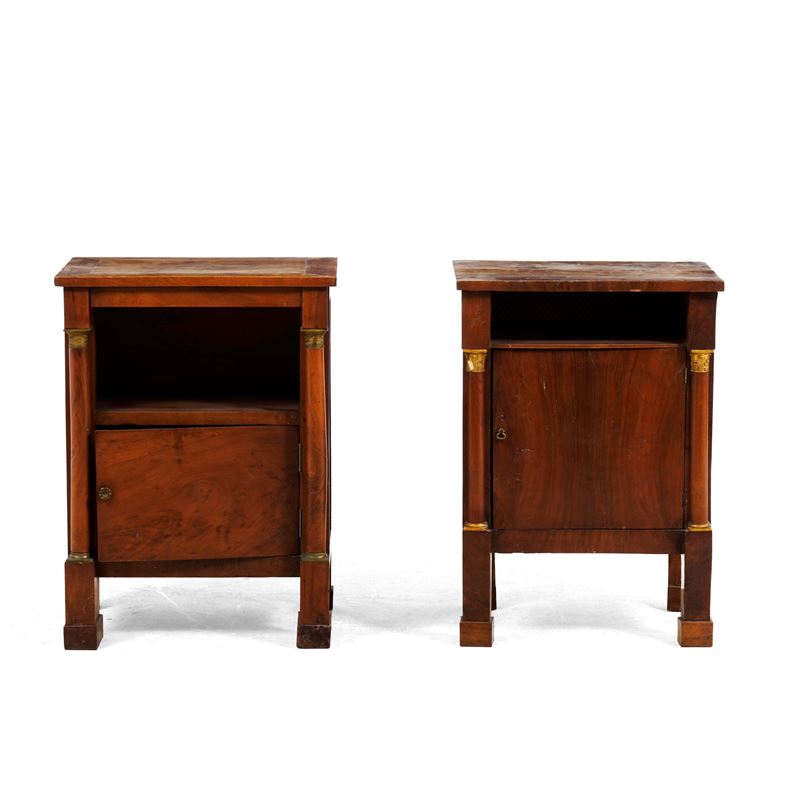 Duei comodini in legno impero a uno sportello. XIX secolo  - Auction Antiques - Cambi Casa d'Aste