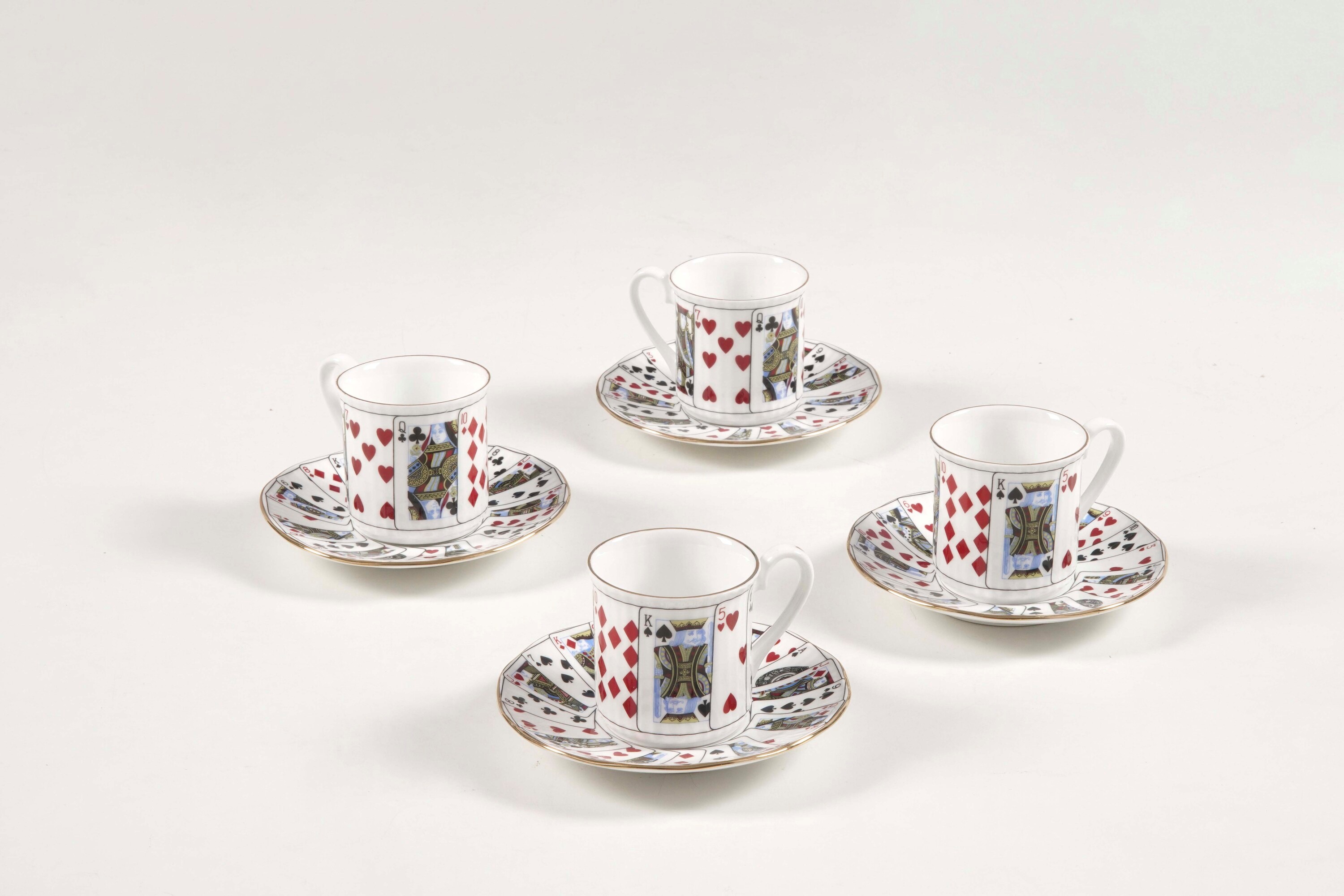 Set Elisabettiano di Quattro Tazze e Piattini di Demitasse in Porcellana Fine Staffordshire, Entr...