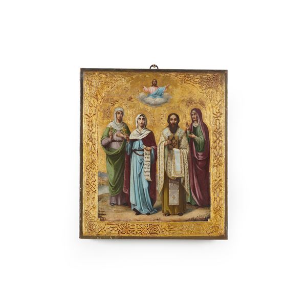 Icona raffigurante le sante martiri Tatiana e Eustatia, san Gregorio e santa Teodora, Russia XIX-XX secolo