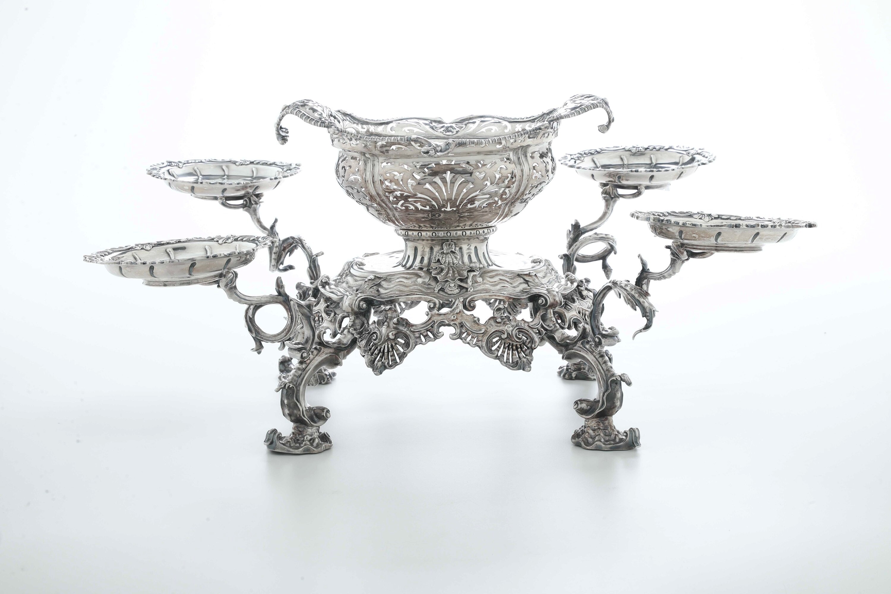 Epergne. Londra, XVIII Secolo. Cestini: 1755, Argentiere William Cripps Bracci con Marchio Ap Non...