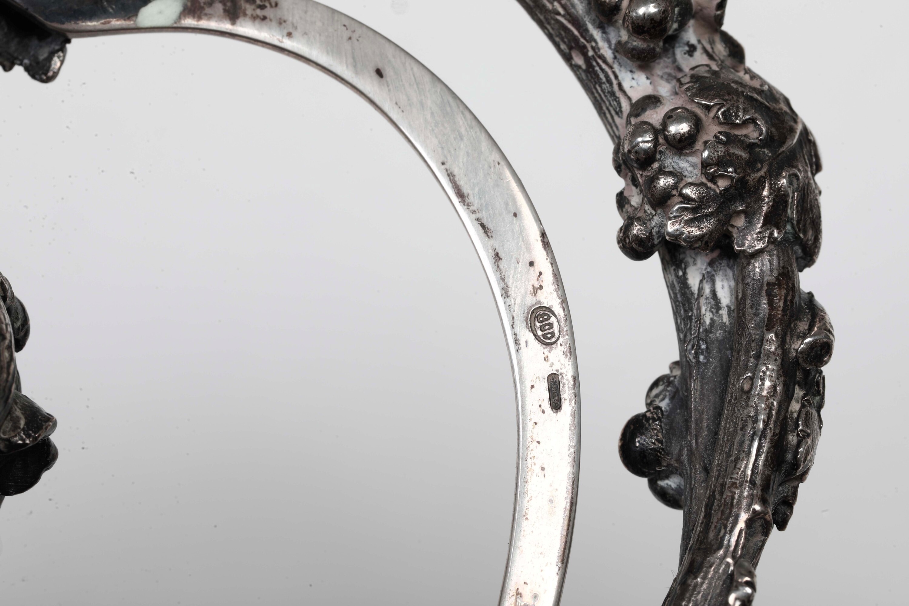 Brocca e nove bottiglie, vetro con elementi in argento, di diversa epoca e manifattura