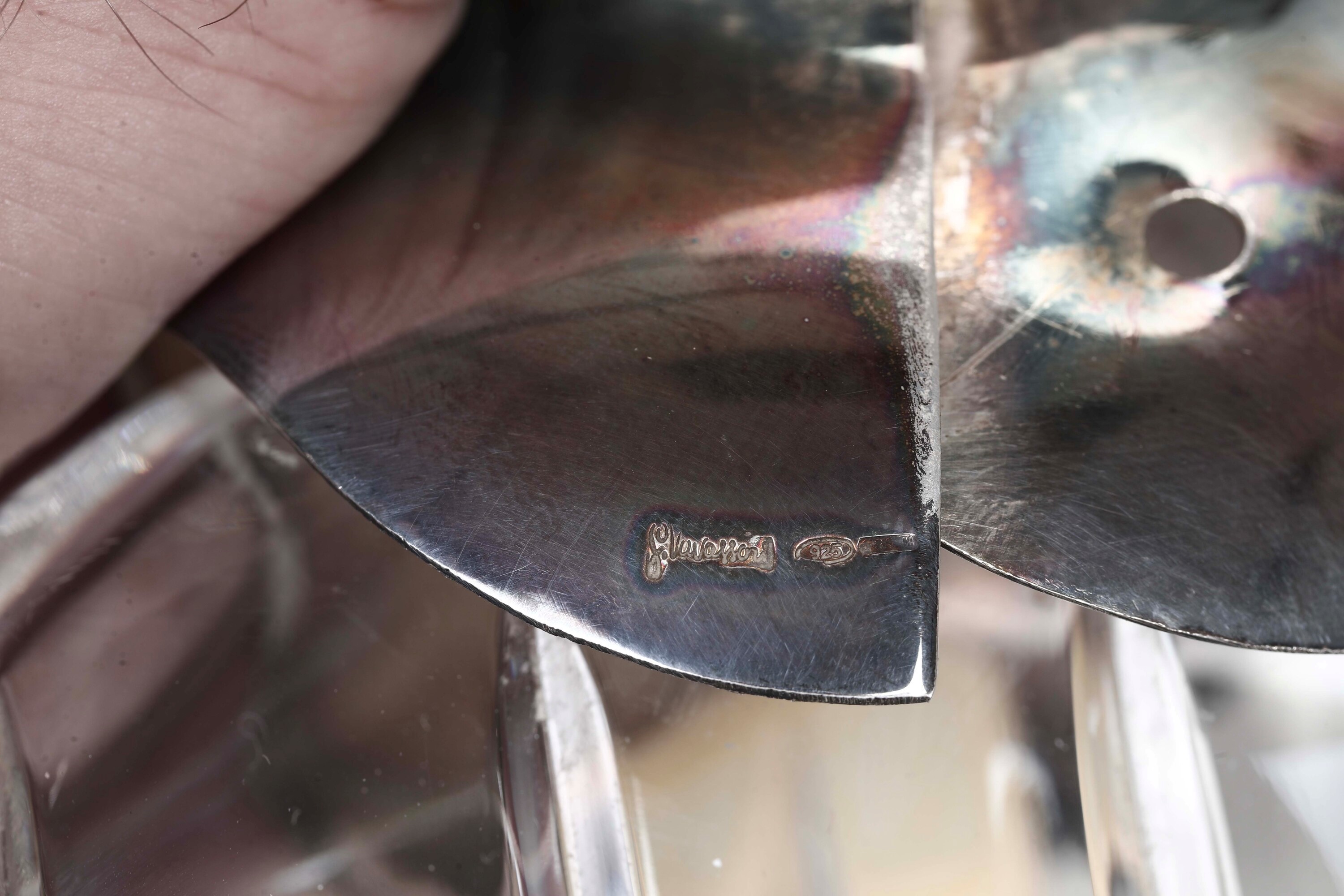 Brocca e nove bottiglie, vetro con elementi in argento, di diversa epoca e manifattura