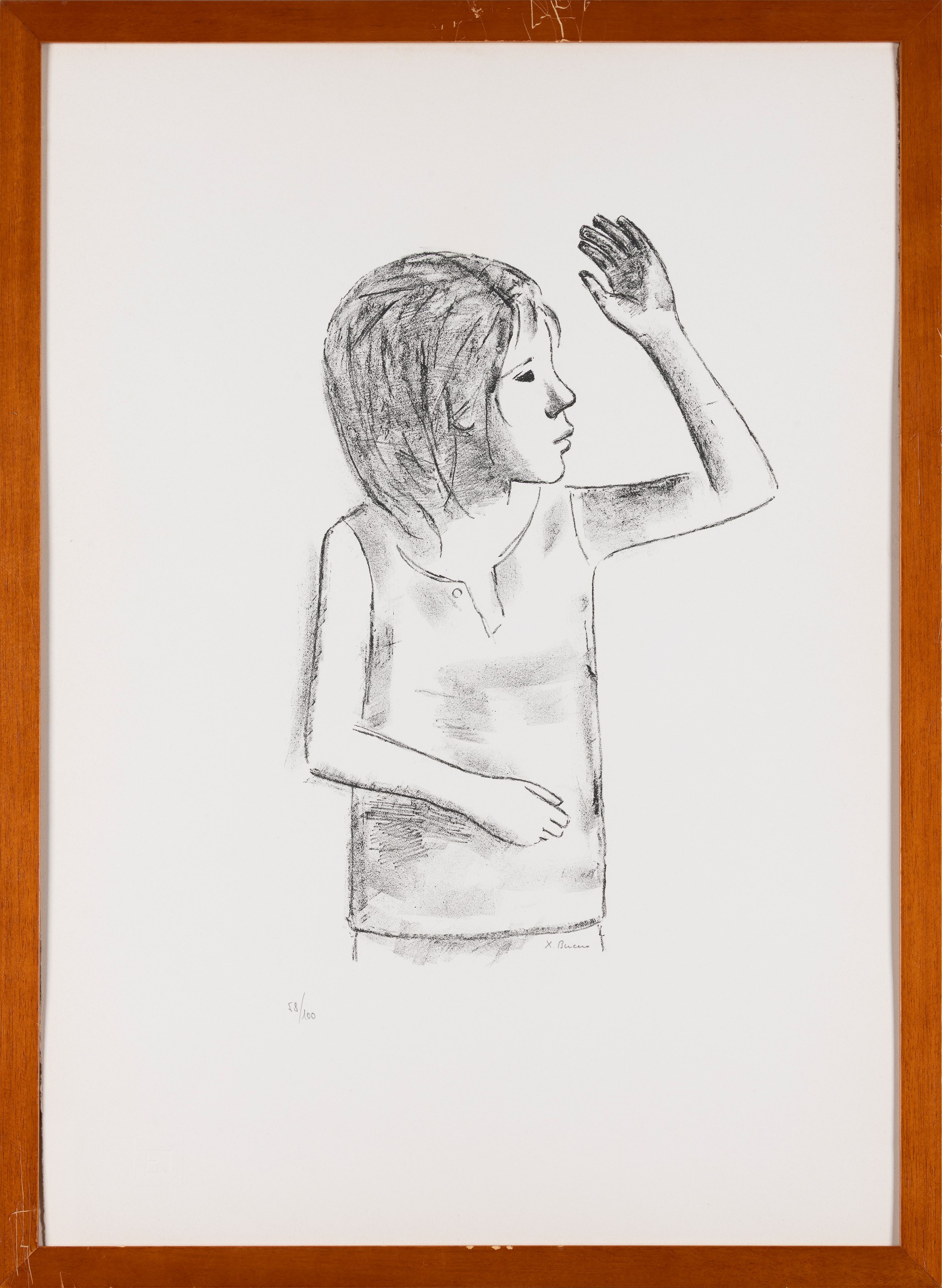 Xavier Bueno - Ragazza, litografia