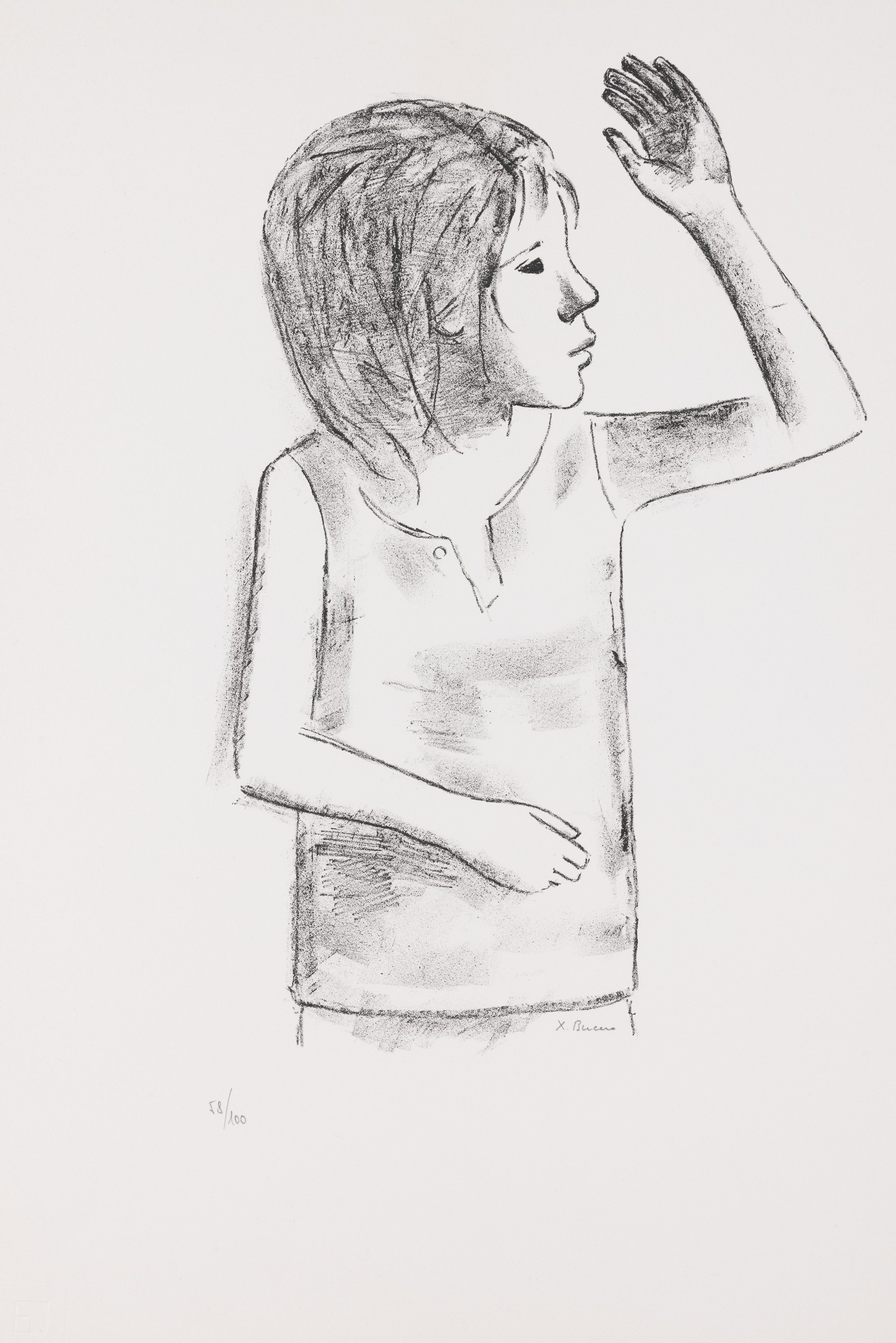 Xavier Bueno - Ragazza, litografia