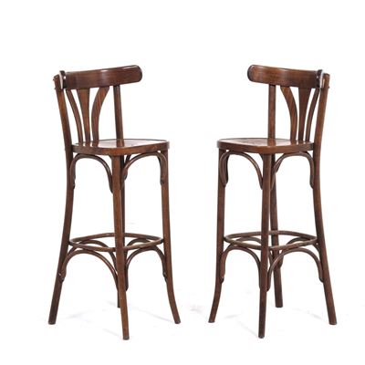 Coppia di Sgabelli Alti in Legno Curvato. XX Secolo
